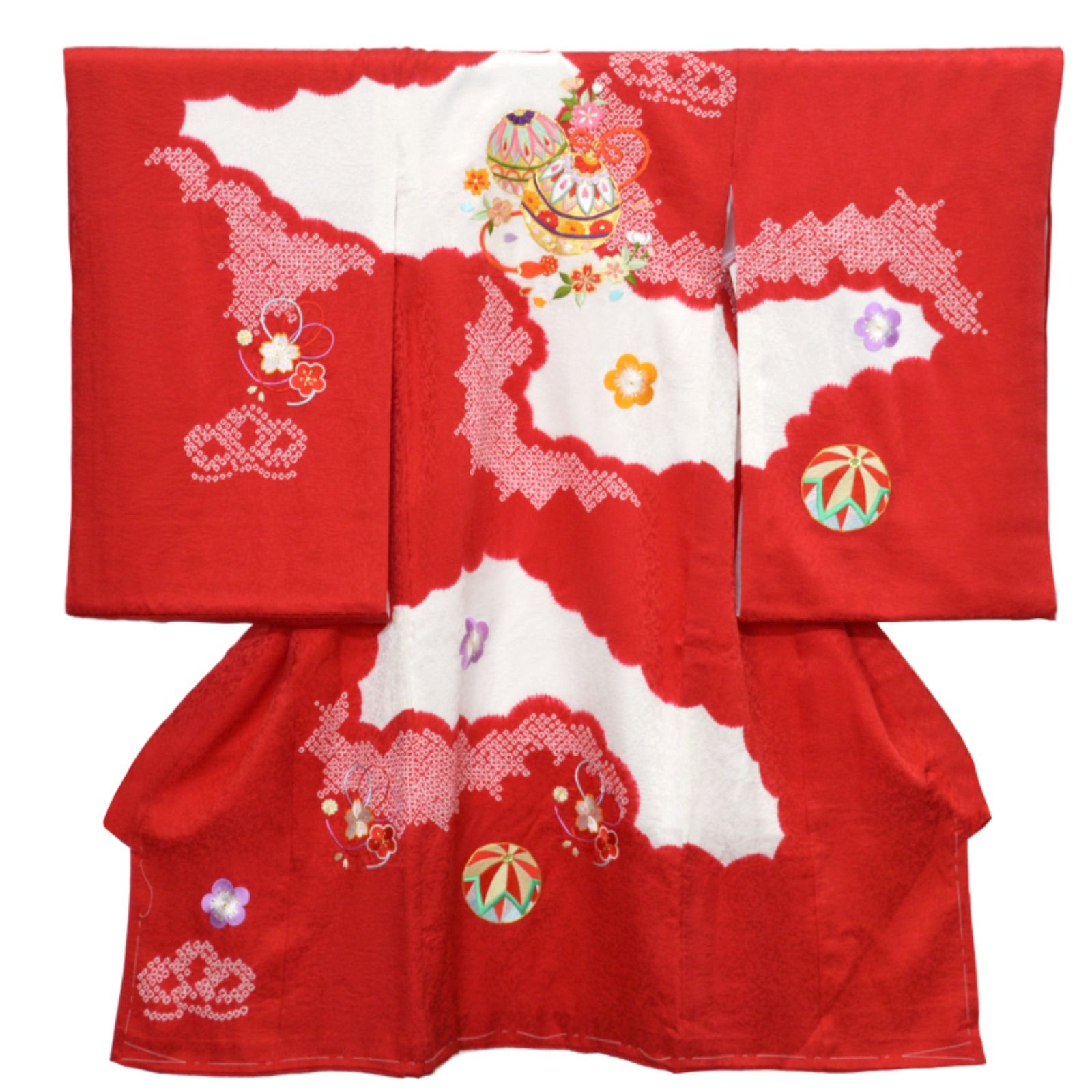 新品》女の子 お宮参り 熨斗目 赤 刺繍 のしめ 女児 正絹 高級品 鞠 梅