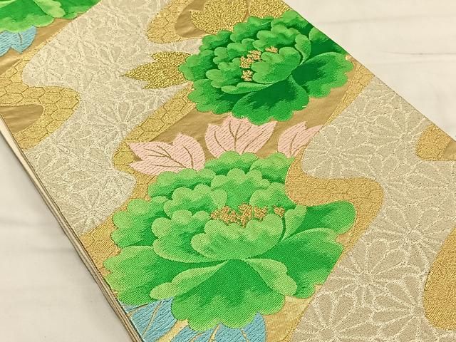 平和屋着物◎六通柄袋帯 唐織 牡丹文 金銀糸 正絹 逸品