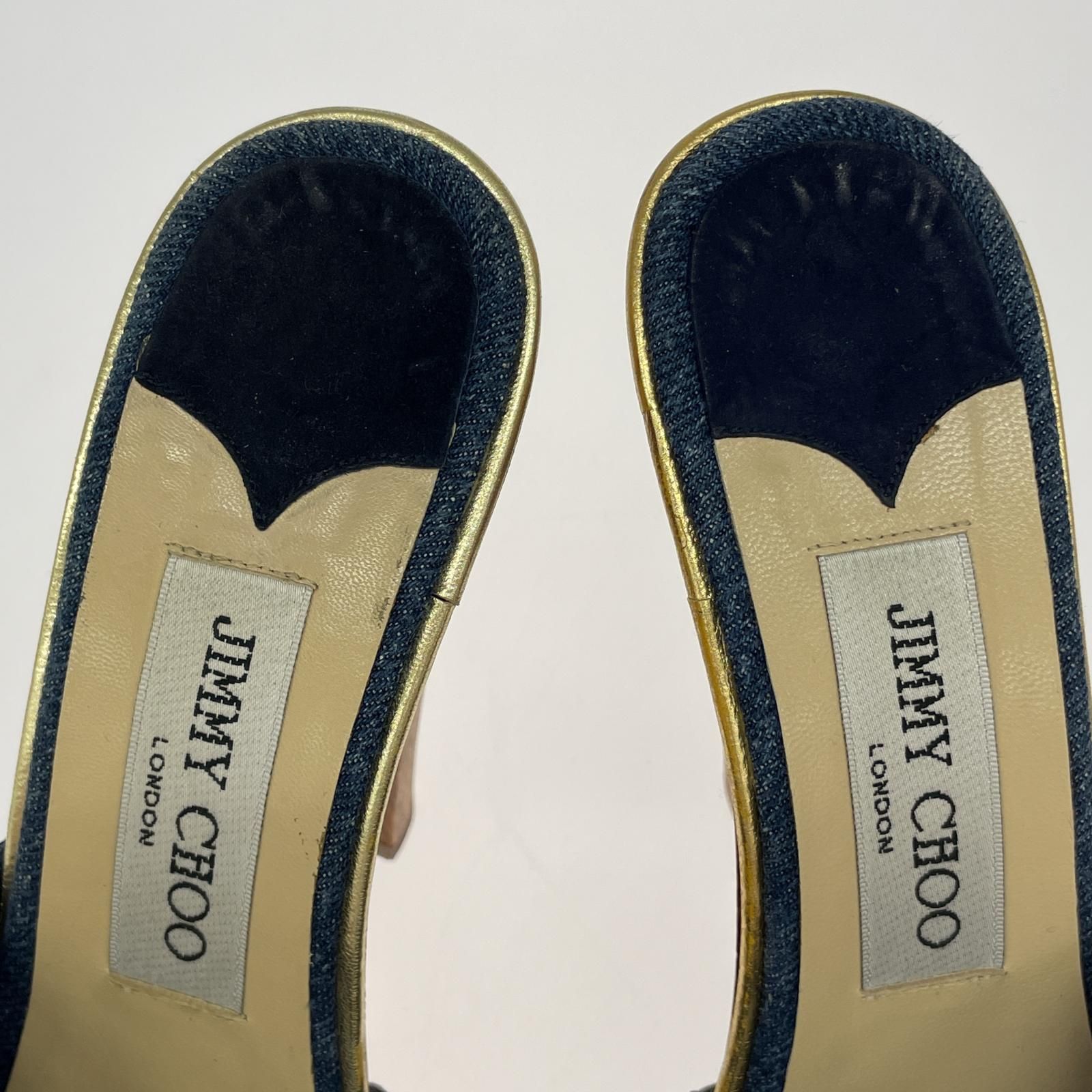 新品未使用　JIMMY CHOO ネイビー レース サンダル　サイズ37 JIMMY CHOO ジミーチュウ デニム リボン ミュールサンダル
