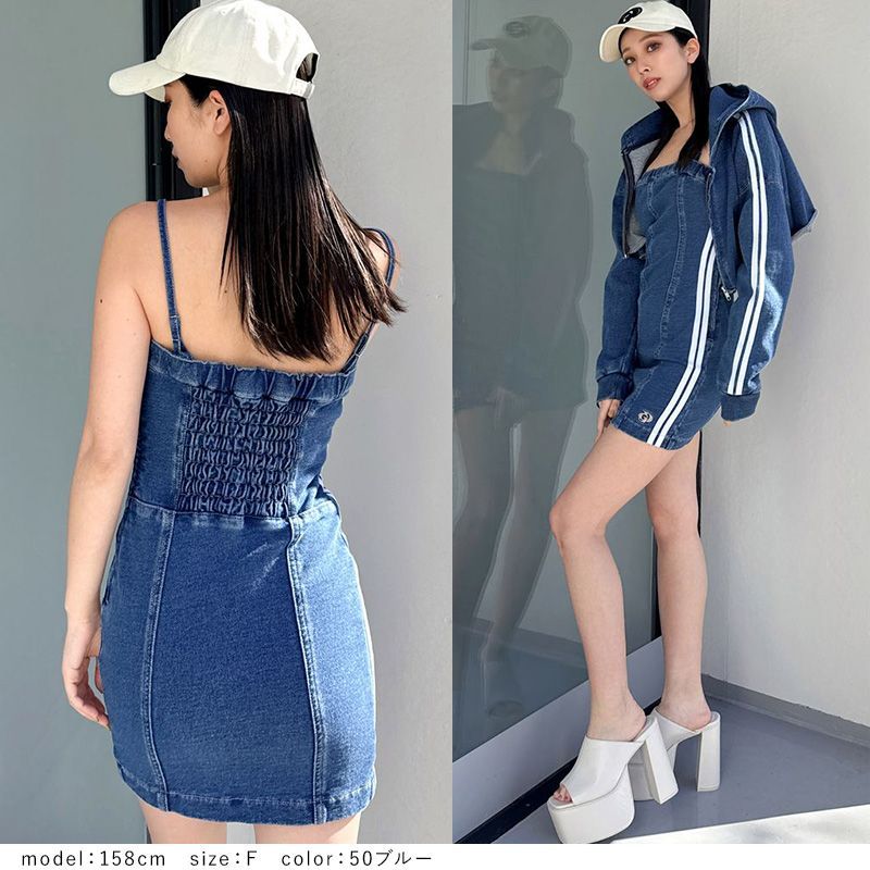 gyda ミニワンピース GYDA ワンピース フロントZIPタイトデニムワンピース「SETUP着用
