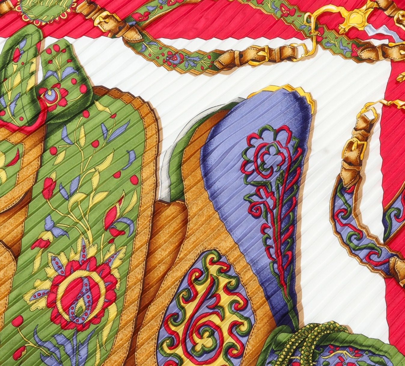 HERMES エルメス プリーツスカーフ シルク100％ ピンク ホワイト