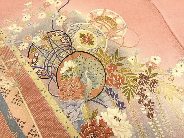 平和屋着物▽訪問着 単衣 花鼓文 暈し染め 正絹 逸品 AAAU8528fy