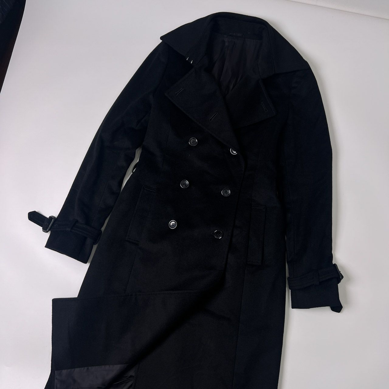 【美品 】アナイ カシミヤ ダブルチェスター ロングコート ベルト付きS 黒 美品 】アナイ カシミヤ ダブルチェスター ロングコート ベルト