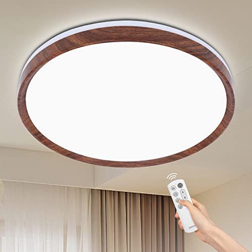 Φ30xH6.5cm 24W_ブラウン [禄越] LEDシーリングライト 6畳 24W 3000LM 15段階調光 天井照明 シーリングライト 薄型 リモコン付き ledライト 照明 おしゃれ 取付簡単 お休みタイマー 常夜灯モード LED 照
