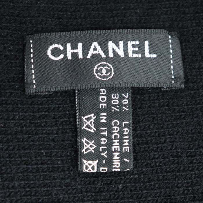 CHANEL シャネル ロゴ マフラー ブラック ウール 70% カシミヤ 30  