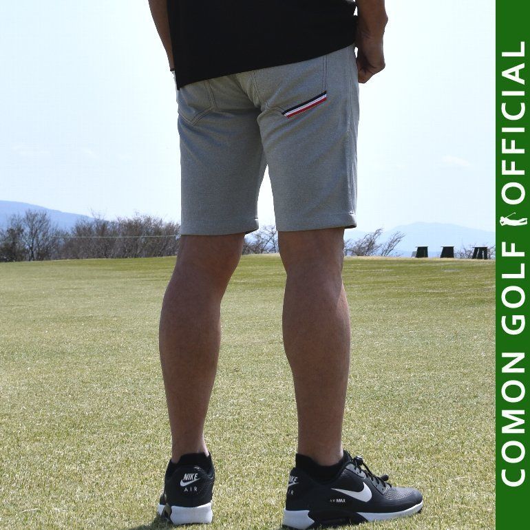 新品【COMONGOLF/コモンゴルフ】トリコロールラインゴルフショートパンツ/グレー(CG-S23016)ゴルフパンツ ハーフパンツ 短パン 半ズボン 夏 ウエストゴム ストレッチ ポンチ 大きいサイズ M L XL XXL XXXL  LL 3L 4L