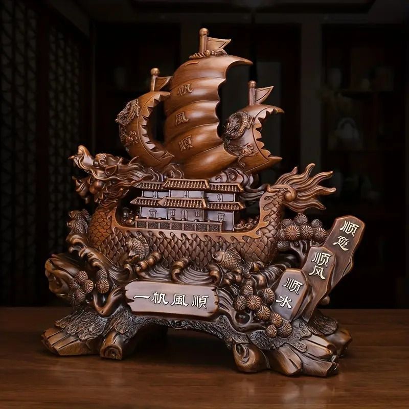 龍の帆船置物(大) 風水龍 金龍 ドラゴン 竜 オブジェ 工芸品 オーナメント 置き物 開運 財運 金運 昇運 縁起 パワー 運気 アップ 成功 グッズ 幸福 幸せ 健康 気 吉 ラッキー アイテム 干支 玄