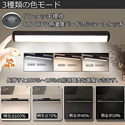 LINSHEN デスクライト LED 目に優しい ライト 調光調色 USB 充電式