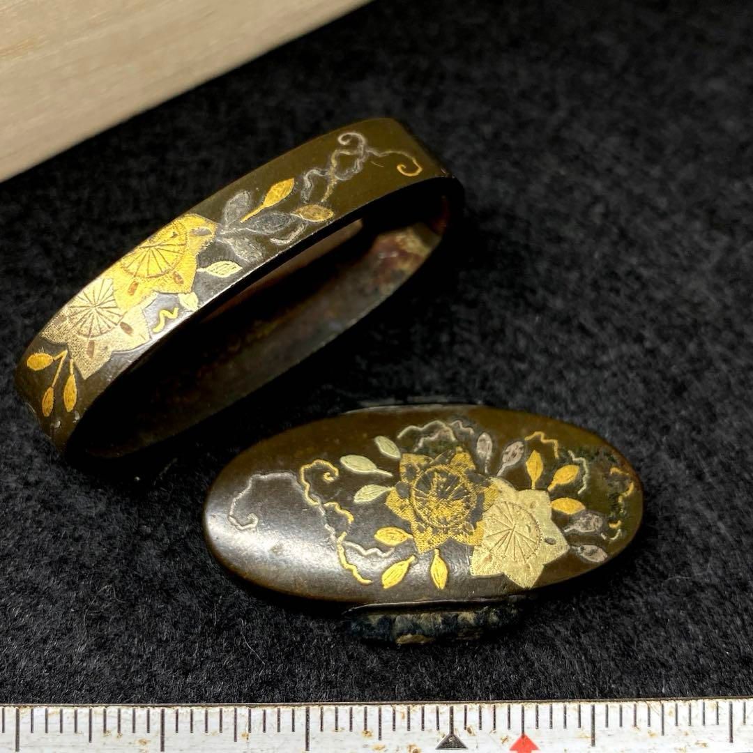 江戸時代 金象嵌縁頭 木 24g 東Y6-0819 2Fタカニ