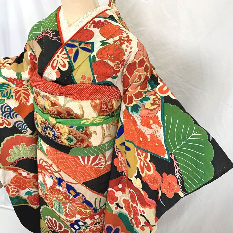 509aa2◇アンティーク着物 豪華 引き振袖 婚礼 成人式 レトロモダン