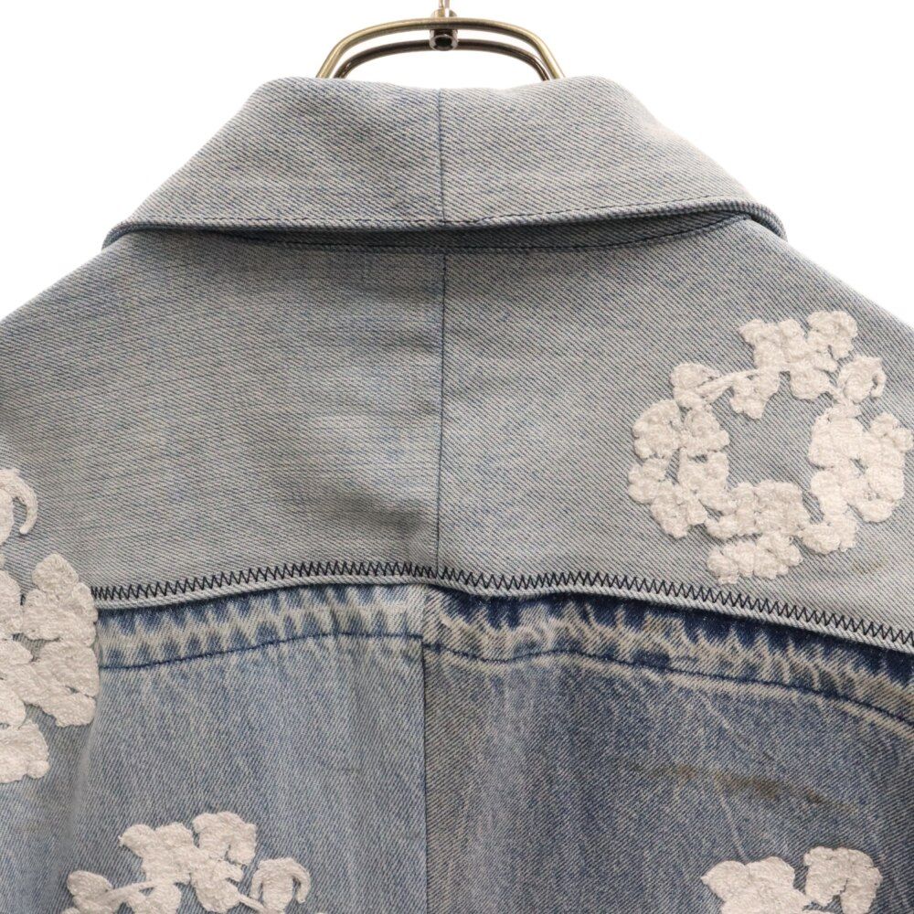 READY MADE (レディメイド) 23SS ×DENIM TEARS CTN WREATH TRK JKT/BLUE RE-DT-BL-00-00-14 ×デニムティアーズ フラワーエンブロイダリー再構築デニムジャケット インディゴ