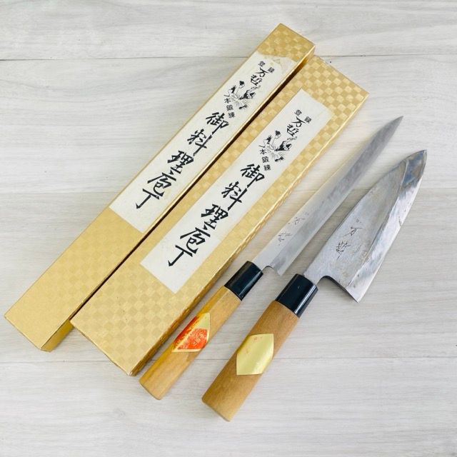 包丁 登録 万哲 お料理包丁 2本セット 出刃包丁 刺身包丁 刃渡り 18cm 21.5cm 調理器具|514017