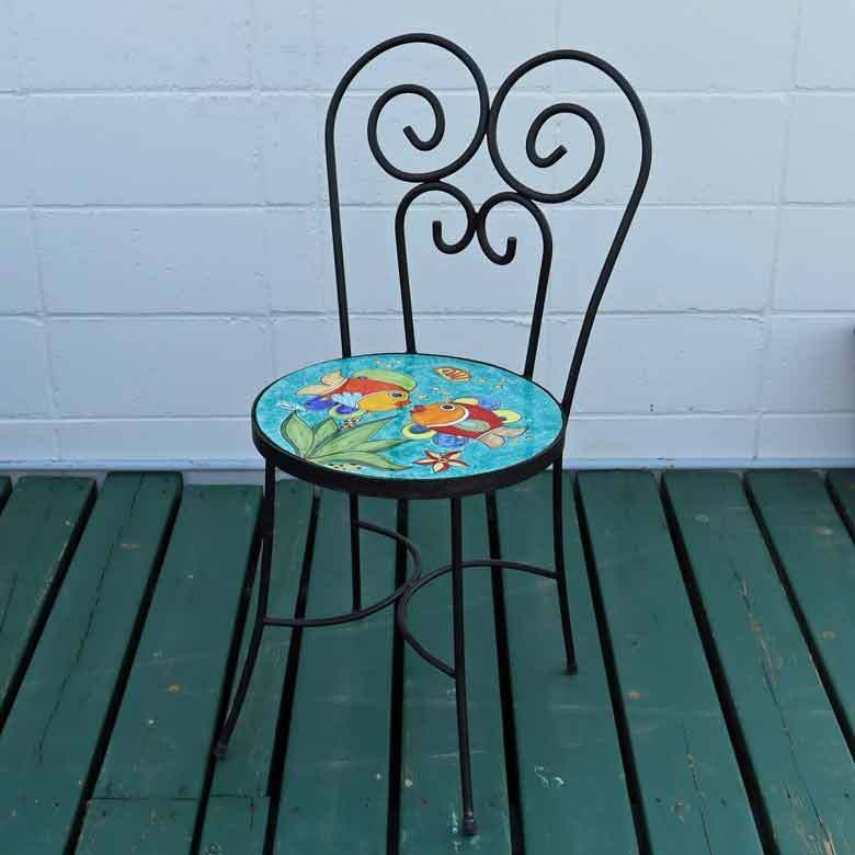 イタリア テーブルセット 魚 ガーデンテーブル チェア 5点セット 100cm