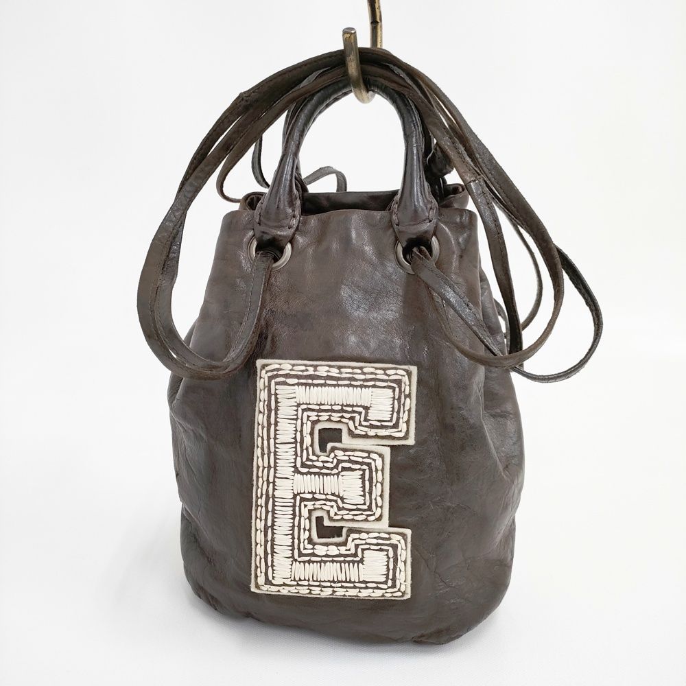 ebagos FROM THE WINDOW Eワッペン シープレザー 2way ハンドバッグ ブラウン レディース エバゴス【中古】5-0804G◎ ebagos FROM THE WINDOW Eワッペン シープレザー 2way ハンドバッグ