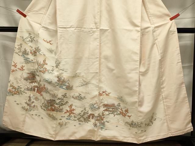 平和屋着物□訪問着 紬地 人物風景文 松竹梅 暈し染め 金糸