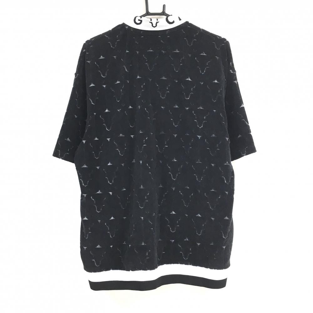 新品】CPG 半袖ハイネックシャツ 黒×白 ロゴ総柄 パイル地