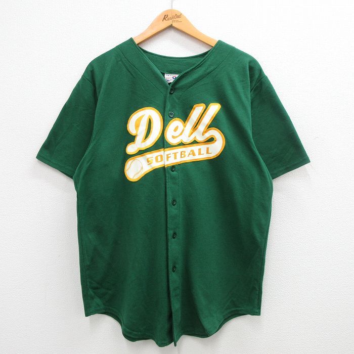 L/古着 半袖 ベースボール シャツ メンズ 90s Dell ソフトボール ロング丈 緑 グリーン 24feb22 中古 トップス