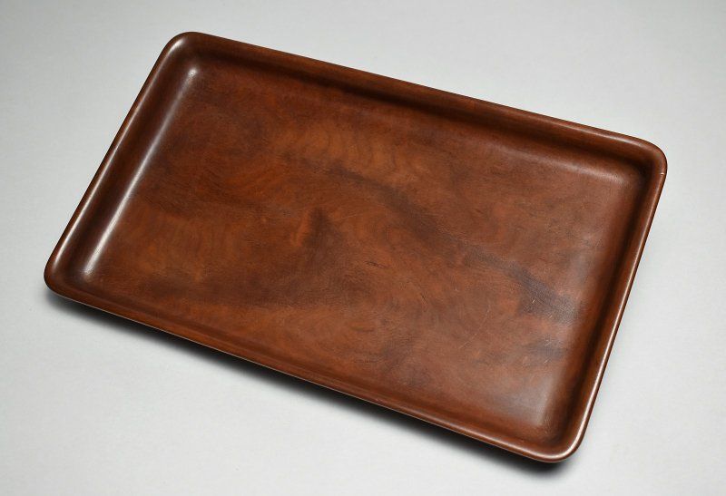 蔵A3700a 時代 老松盆 石谷彫 煎茶盆 38.5 × 23 ｃｍ 共箱