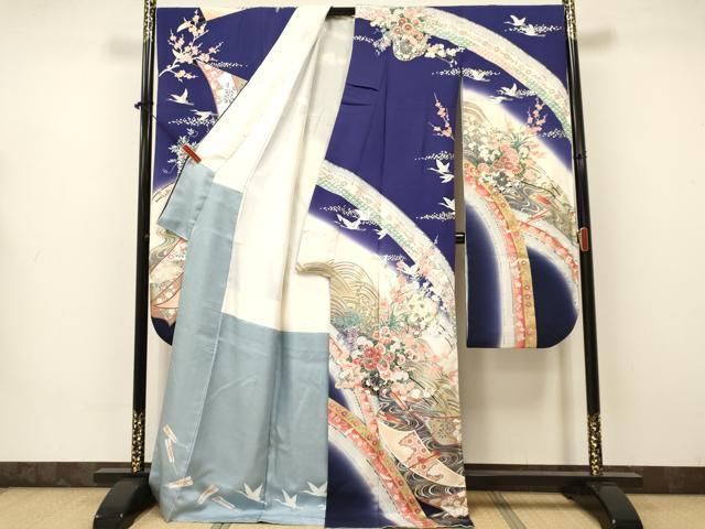 平和屋着物■豪華振袖　飛鶴花車文　暈し染め　金銀彩　正絹　逸品　DAAS9332ma