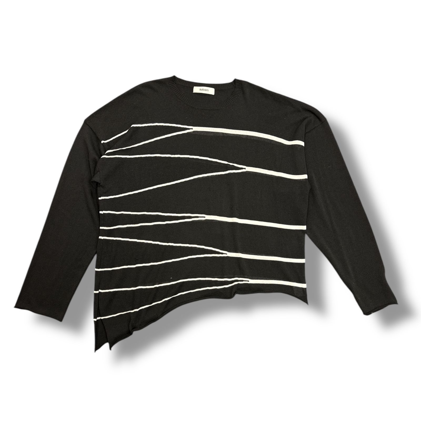 参考上代42900円 sulvam Asymmetry border knit アシンメトリー 参考上代42900円 sulvam Asymmetry border knit アシンメトリー