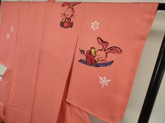 平和屋本店□極上 訪問着 作家物 松下喜暁 手描き 兎 うさぎ スキー 真  