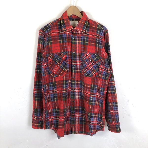 【古着】 sears シアーズ WEARMASTER フランネルシャツ チェック柄 プリントネル 80年代 ヴィンテージ レッド系 メンズL 【中古】 n041427
