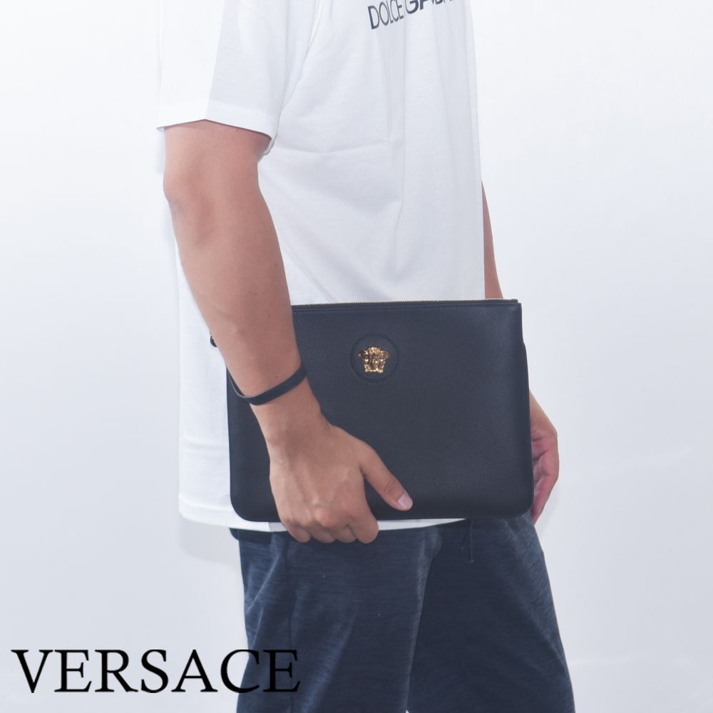 ヴェルサーチ クラッチバッグ メデューサ ラージ 本革 メンズ ブラック ブランド ゴールド VERSACE ベルサーチ 1013358