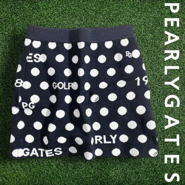 PEARLY GATES パーリーゲイツ ゴルフ ウール混 12G ツートーンジャガード 柄 ストレッチ ミニ ニットスカート スカート ゴルフウェア レディース 055-2234124 定価3.5万 ネイビーブラック ホワイト ▲039 51022w11