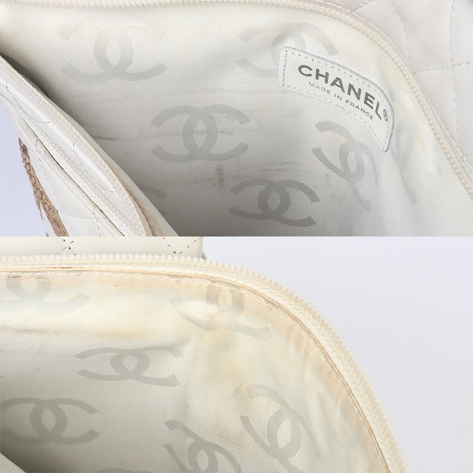 シャネル カンボンライン ラムスキン ショルダーバッグ ホワイト シルバー金具 シャネル CHANEL カンボンライン ショルダーバッグ ラムスキン