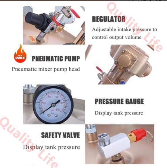 自動混合塗料タンク エア自動撹拌スプレーペイント圧力ポットタンク 加圧式塗料缶 ペイント 塗料かき混ぜ缶 30L 6.5ガロン圧力ポットペイントタンク レギュレーター圧力計付き 大量塗装および自動車用 自動攪拌塗料バケツ60L HRDEVELOPMENT_JP