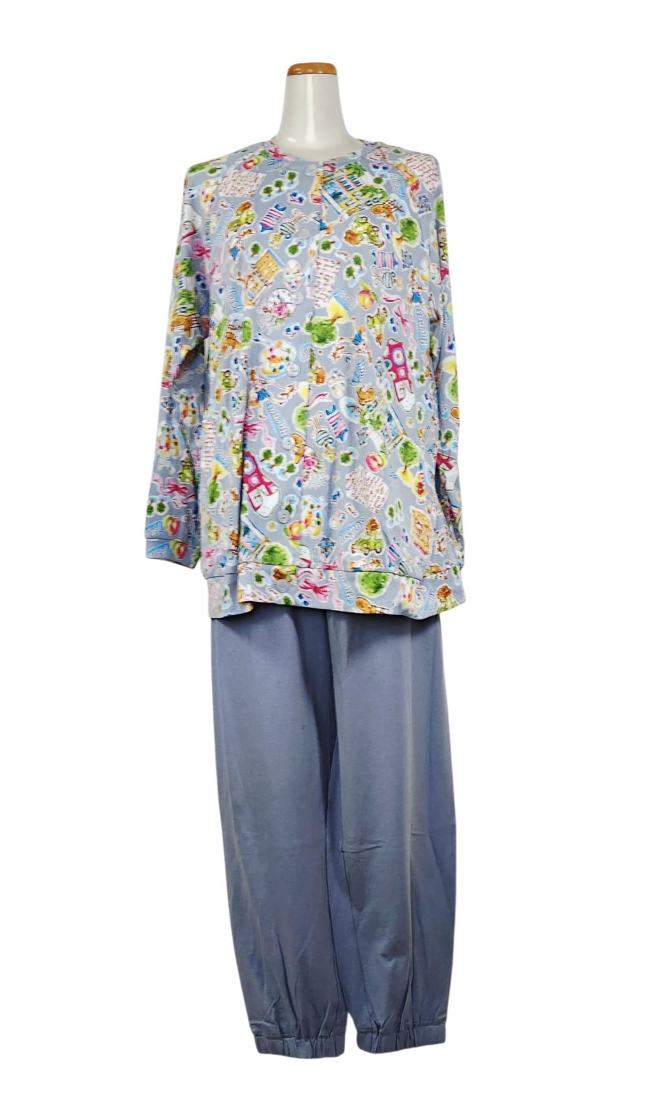 鴨居羊子パジャマ TUNIC 秋物長袖 長袖全開パジャマ 50強撚フライス Tエスパーニャ 26399 グレー色