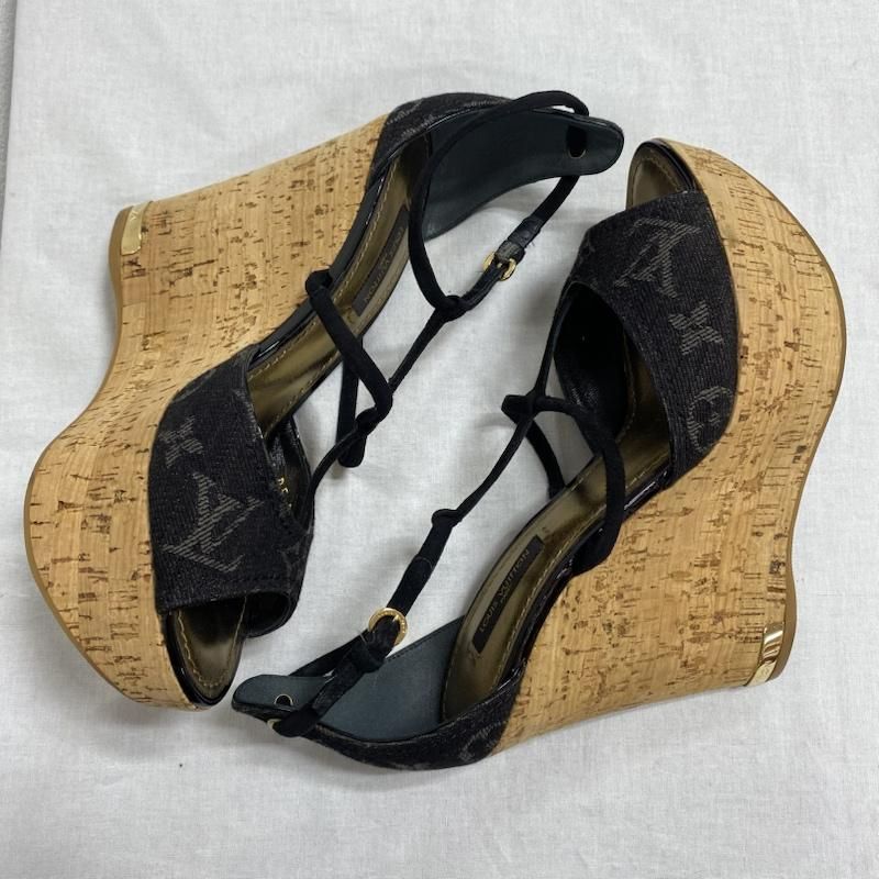 Louis Vuitton ウェッジサンダル ゴールド/ブラック LOUIS VUITTON ルイヴィトン サンダル モノグラム ウェッジ