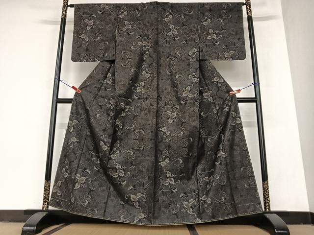 平和屋着物○本場大島紬 カタス7マルキ 枝花文 正絹 逸品 未使用