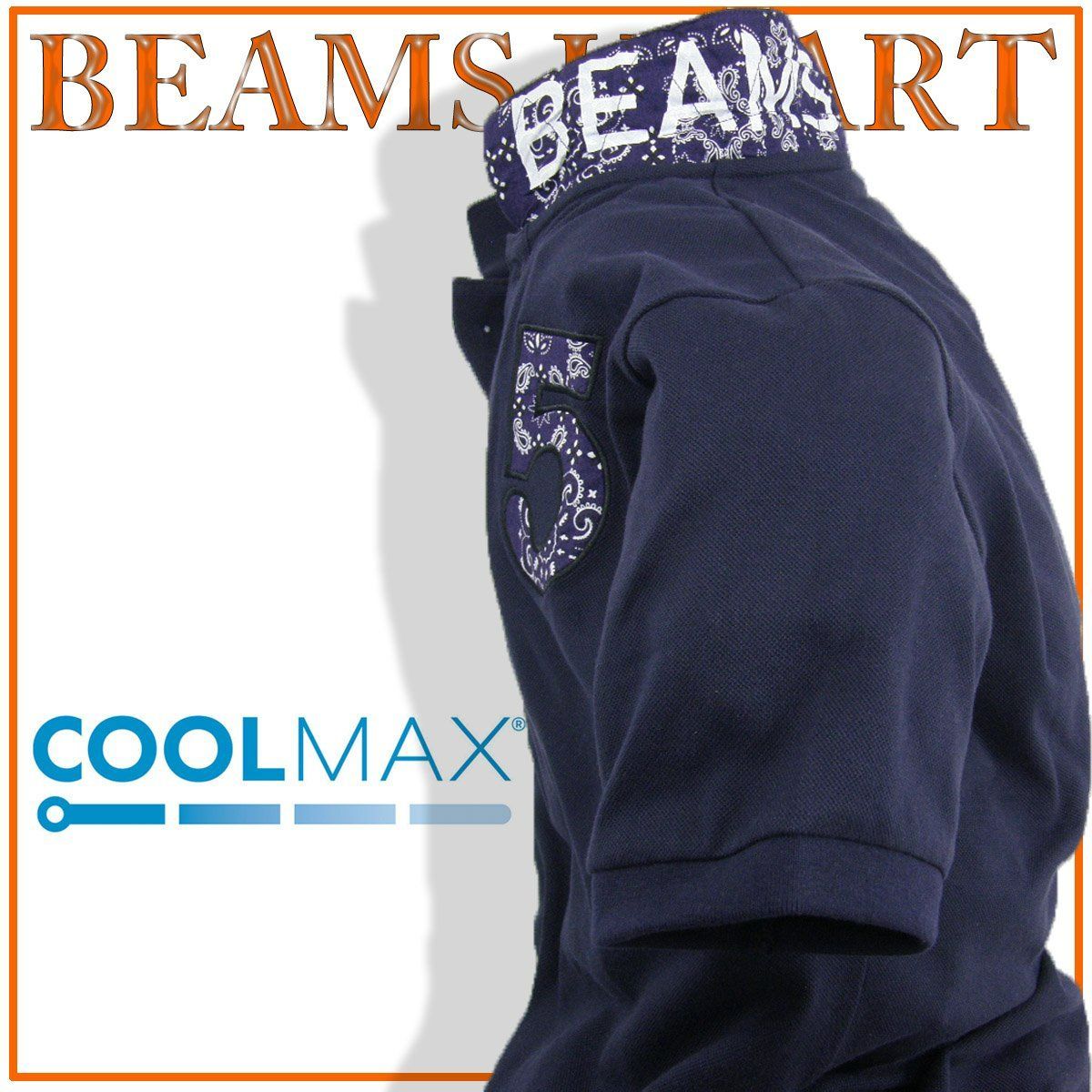 【新品】 BEAMS HEART × COOLMAX / ビームスハート × クールマックスポロシャツ 吸水速乾 半袖 鹿の子 バンダナ柄 ネイビー 紺 ビジネスカジュアル ビームス 春夏 真夏 盛夏 梅雨