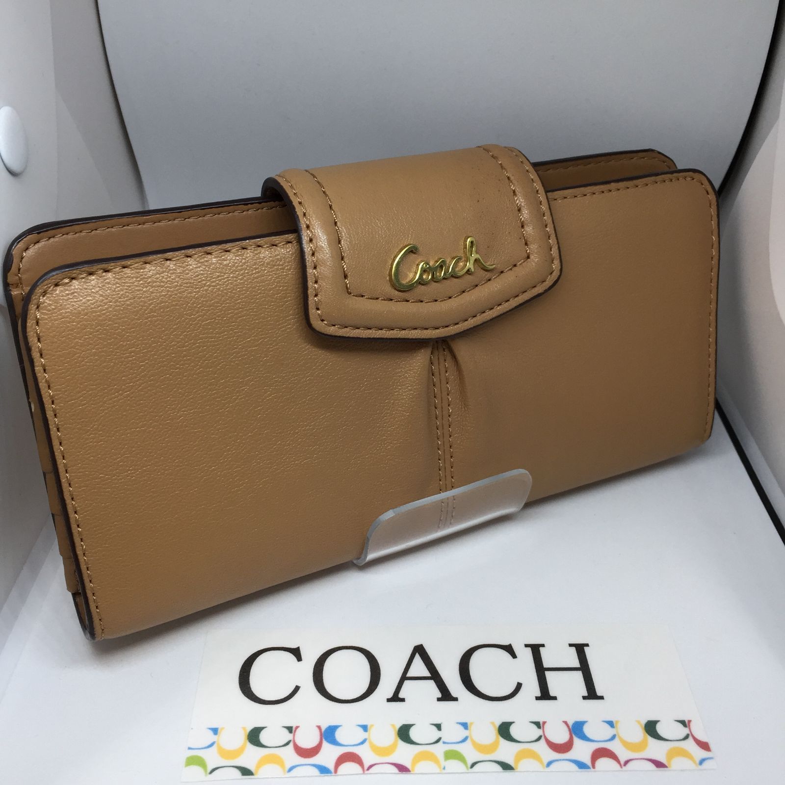 COACH コーチ 二つ折り長財布 ライトブラウン×パープル レディース