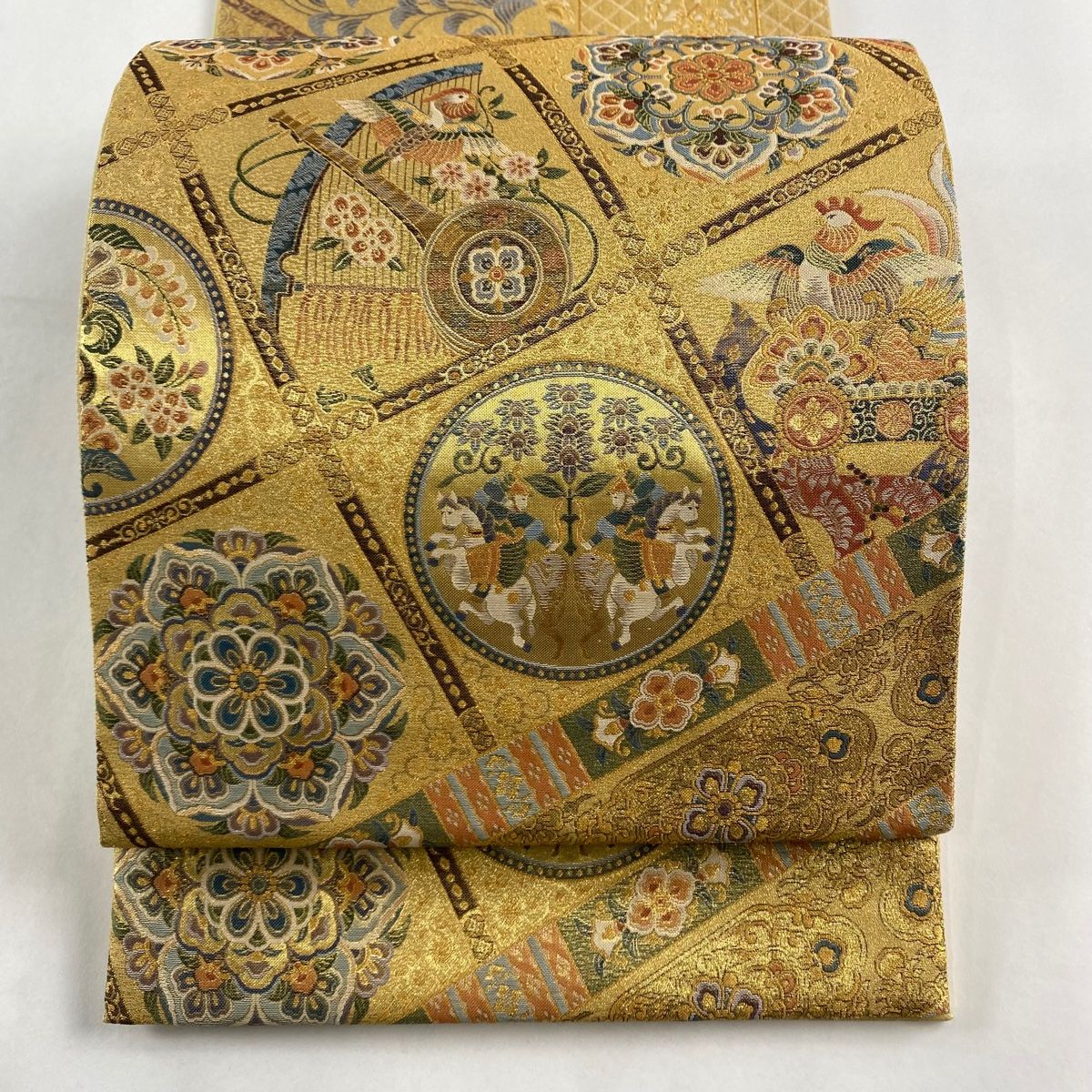 袋帯 金彩 格天井 華文 刺繍 全通 24M235f