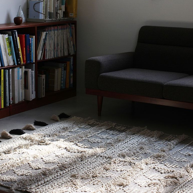 【新品】amabro[アマブロ] FLINGE RUG-Living [フリンジ ラグ マット リビング 綿 織模様 幾何学柄 大判 200×140cm インテリア]