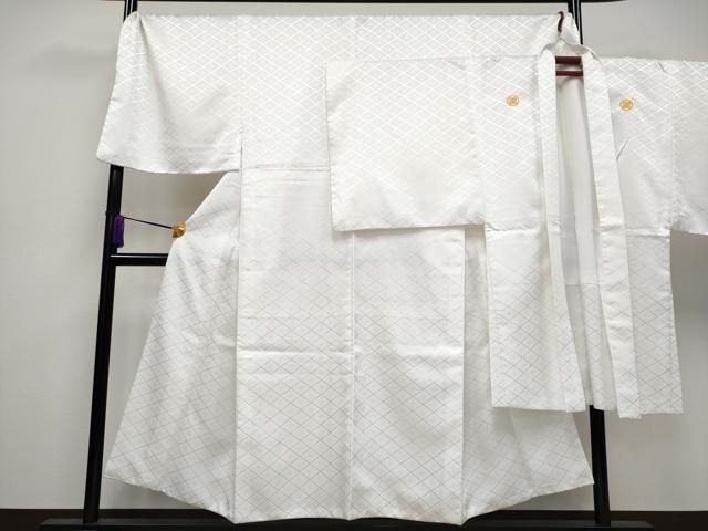 平和屋着物 上 男性 色無地 紋付き羽織セット キングサイズ 舞台衣装 花菱地紋 白地 洗える着物 CYAA3462s5