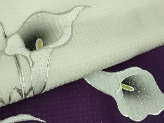 平和屋本店□極上 訪問着 カラー 暈し染め 銀彩 白×紫 ロング丈 逸品