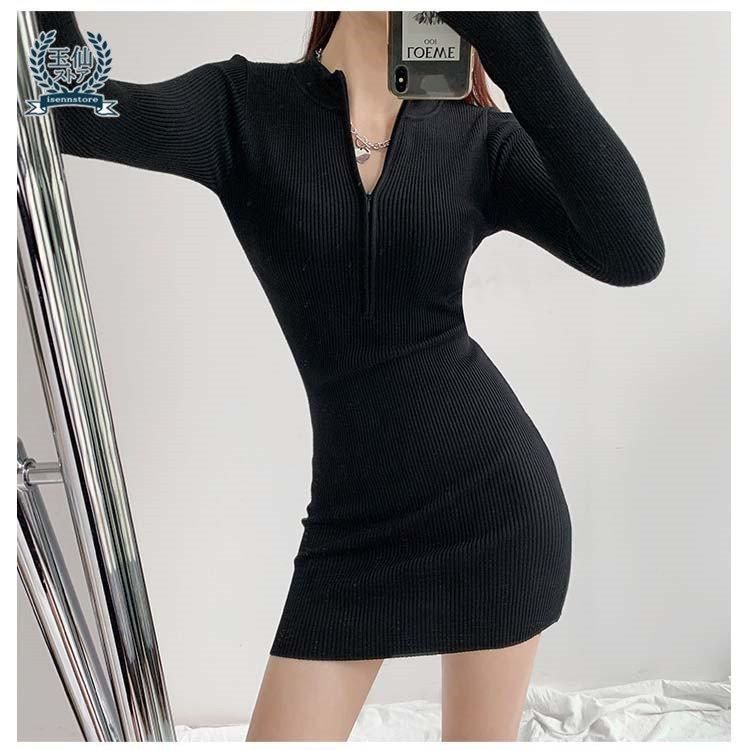 タイト フィット ワンピース レディース おしゃれ 服 シンプルVネック タイトフィット ショート丈 | レディース
