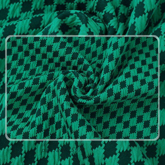 パフスリーブ長袖 ネックビジューミモレ丈チェック柄ワンピース