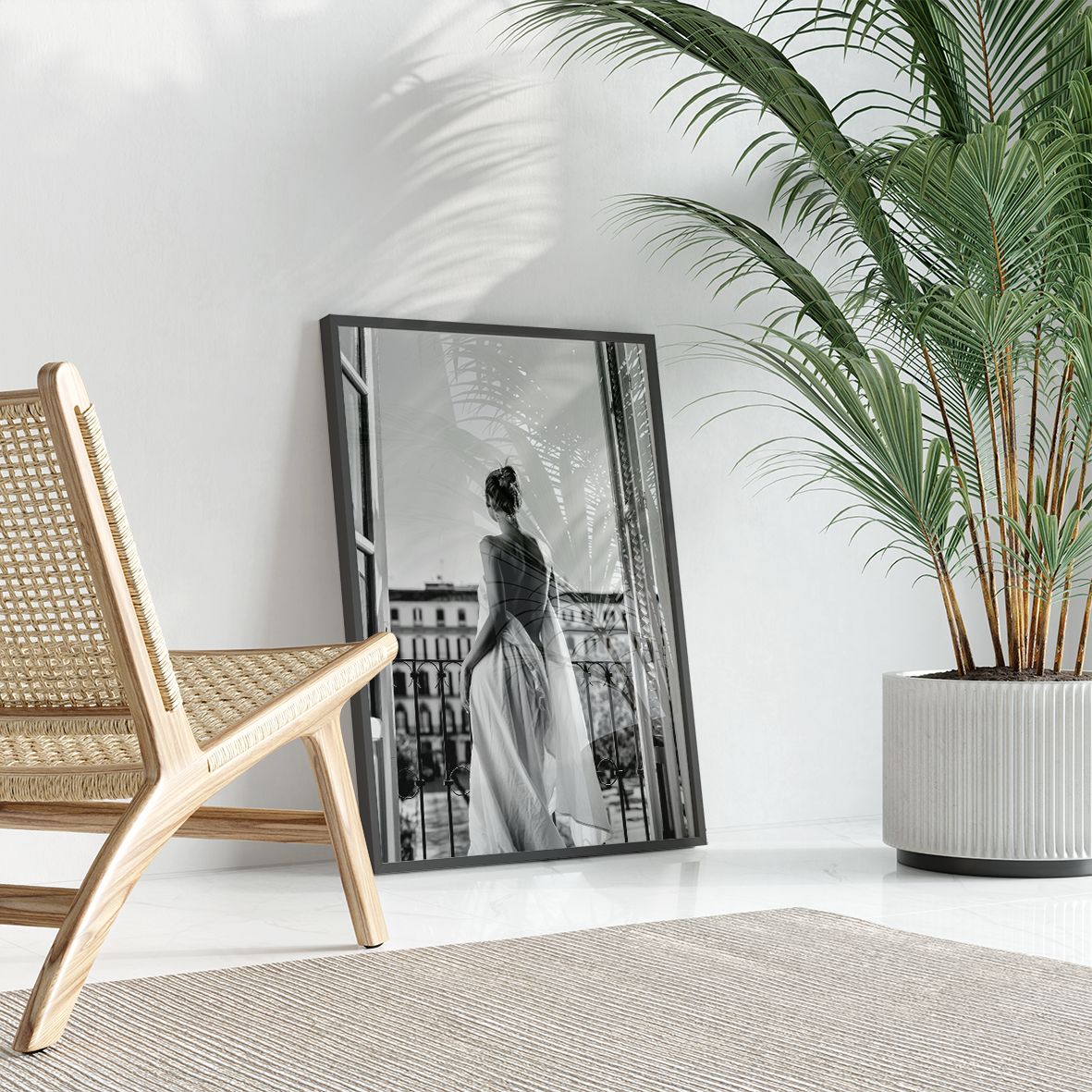 アートポスター モノクロ パリ バルコニー ドレス 白黒写真 インテリア