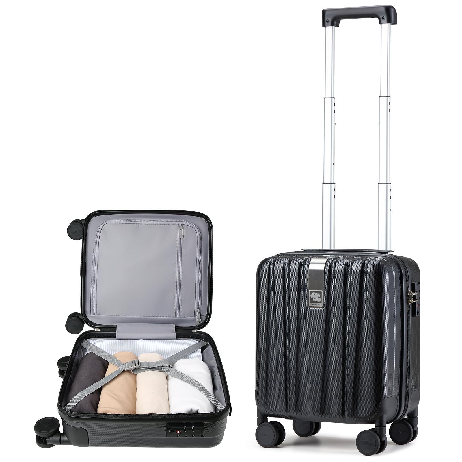 耐衝撃PC材質 1泊2日 静音回転自在ホイール 機内持ち込み 超軽量 ショートトラベルスーツケース SSサイズ スーツケース TSAロック搭載 14インチです|ブラック キャリーケース Hanke
