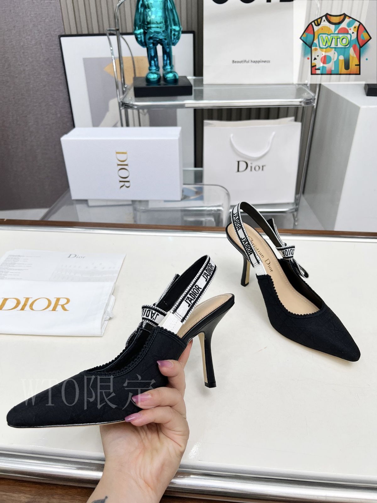 Dior ヴィンテージ　リボン付きミュール 黒ハイピンヒール 安心・安全・速達の国内配送♪】☆ディオール☆ヒールパンプス