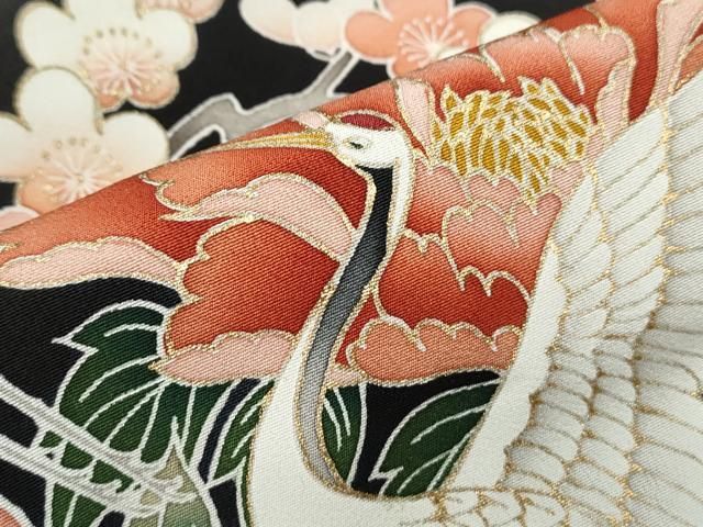 平和屋-こころ店■豪華振袖　駒刺繍　御所車花鳥文　金彩　三越扱い　正絹　逸品　AAAK3176Aog