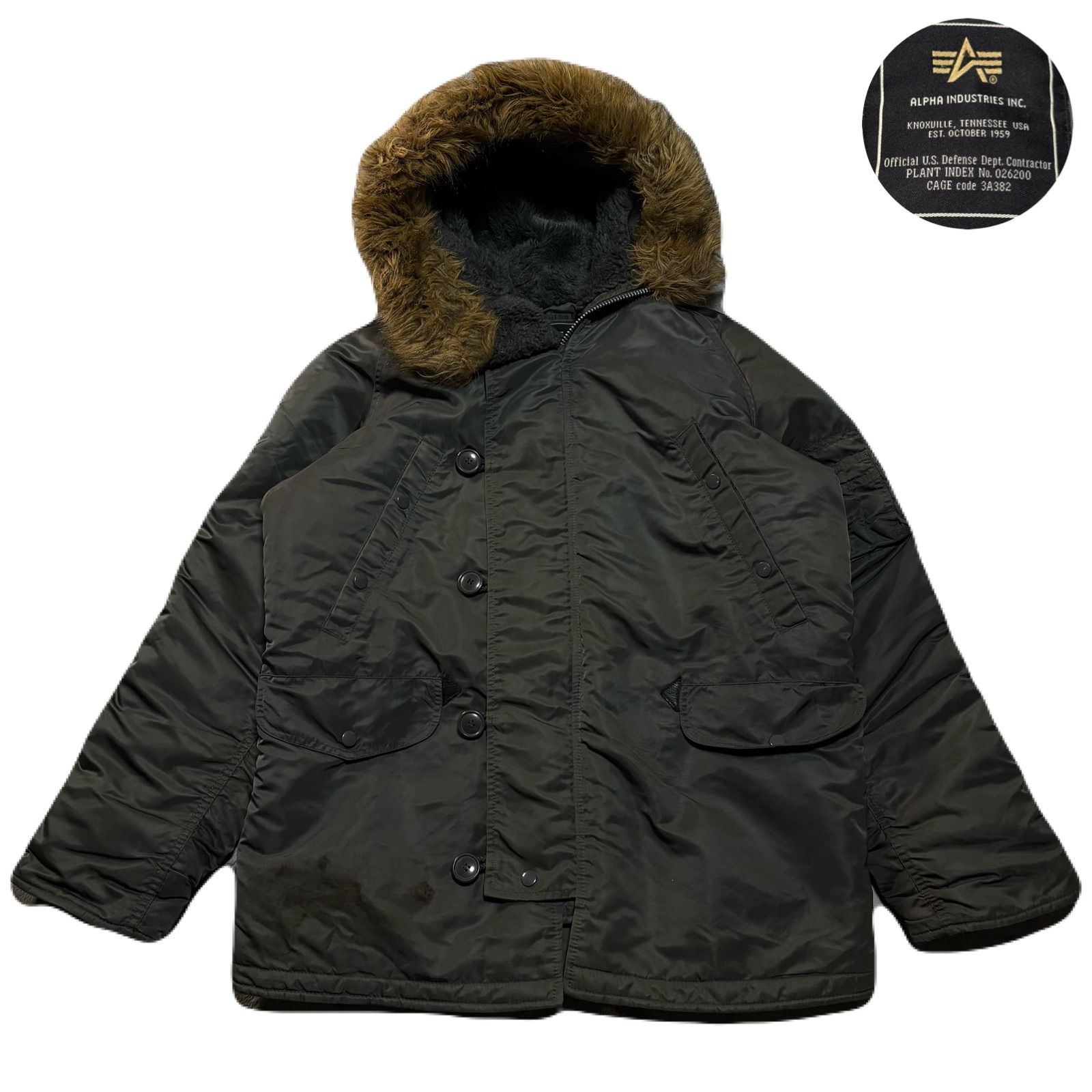 ALPHAINDUSTRIES アルファインダストリーズ N-3B FlightJacket フライトジャケット Military ミリタリー Hoodie パーカー ファー付き Embroider 刺繍ロゴ Nylon ナイロン Olive オリーブ M