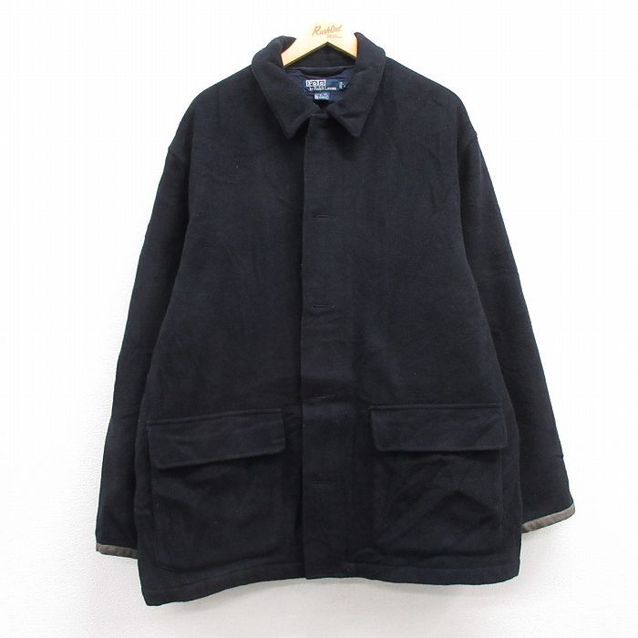 XL/古着 ラルフローレン 長袖 ブランド ウール ジャケット メンズ 90s 大きいサイズ ロング丈 濃紺 ネイビー 内側キルティング spe 25jan29