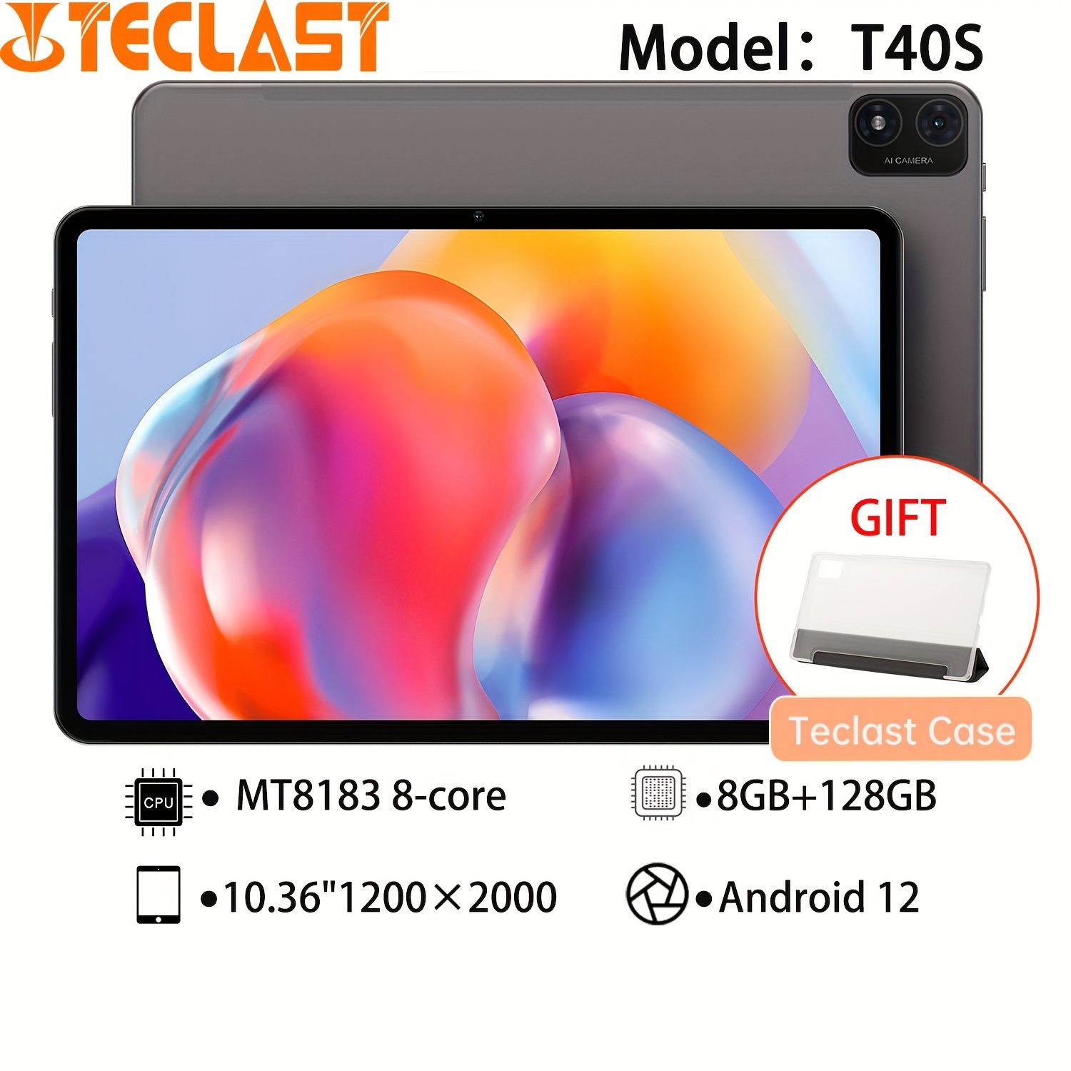 Teclast T40S タブレット 10.4インチ 16GB RAM 128GB ROM 2Kフルラミネートディスプレイ アンドロイド12マックス MT8183 8コア 1300万画素カメラ 無料ケース付き