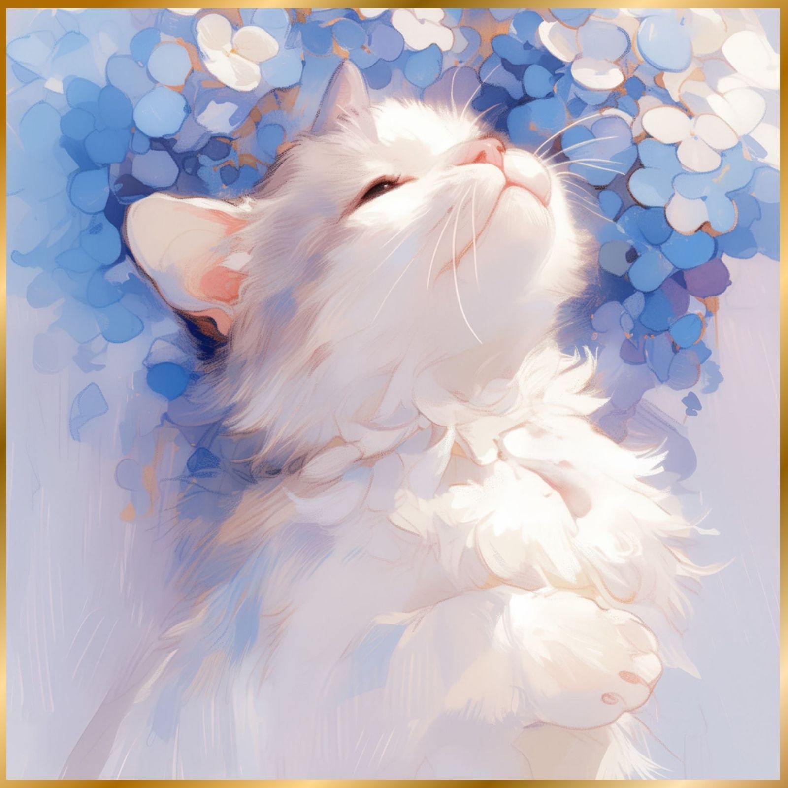 雨猫戯舞 - スコティッシュフォールドキャット 猫 子猫 猫の絵 猫のイラスト 梅雨 季節 時期 紫陽花 カタツムリ うちの子記念日 ペットロス アートポスター