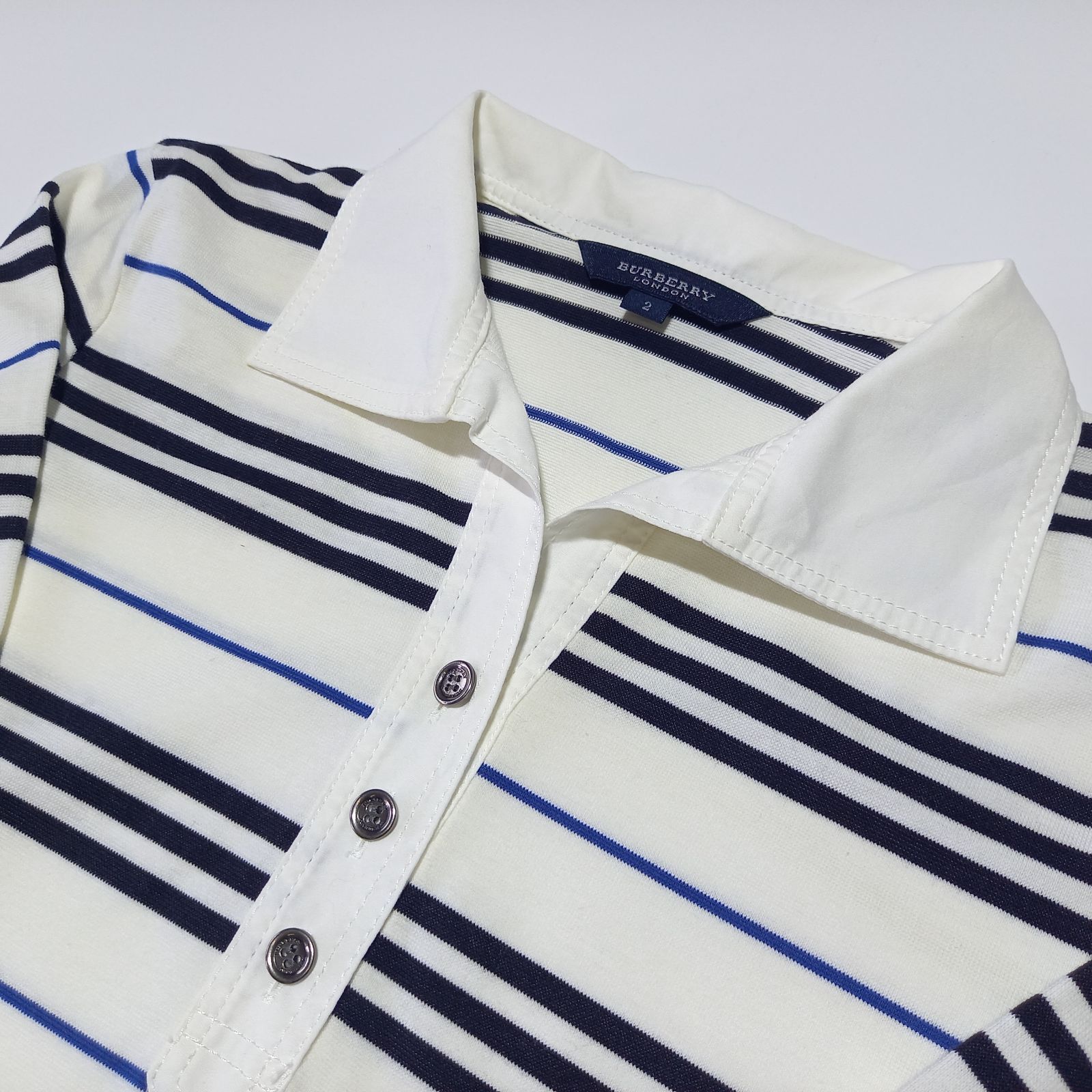 バーバリー ボーダー 長袖 ポロシャツ 白 黒 青 2サイズ Burberry